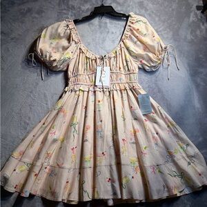 En Saison Peach Floral Smocked Dress with Pastel Accents